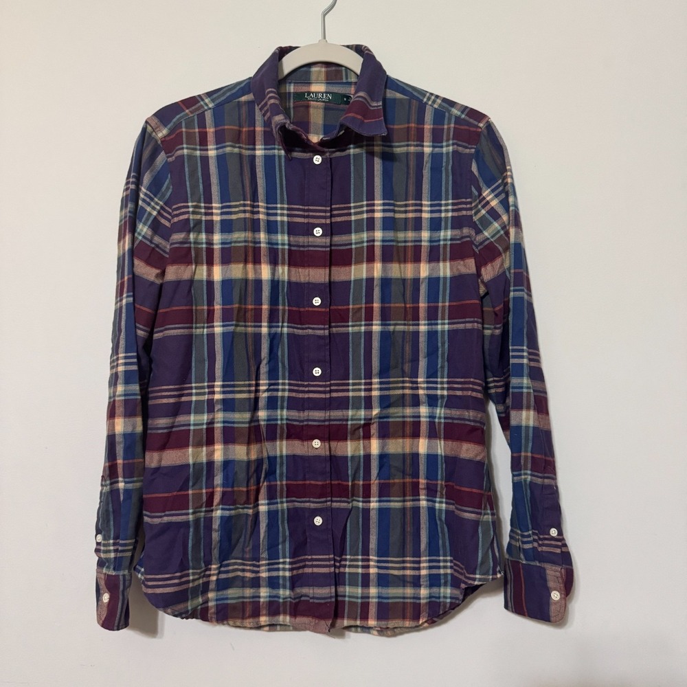 Lauren Ralph Lauren Medium Button Up Flannel Shirt Maroon Navy Green Plaid